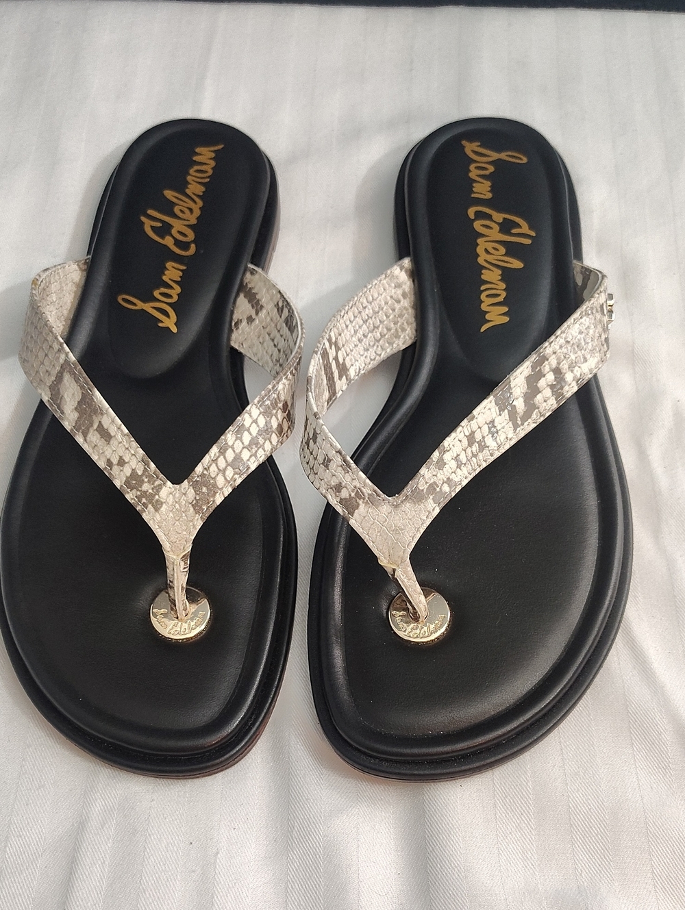 Sam Edelman Black Sandals with Beige Snake-Print Straps Size 8